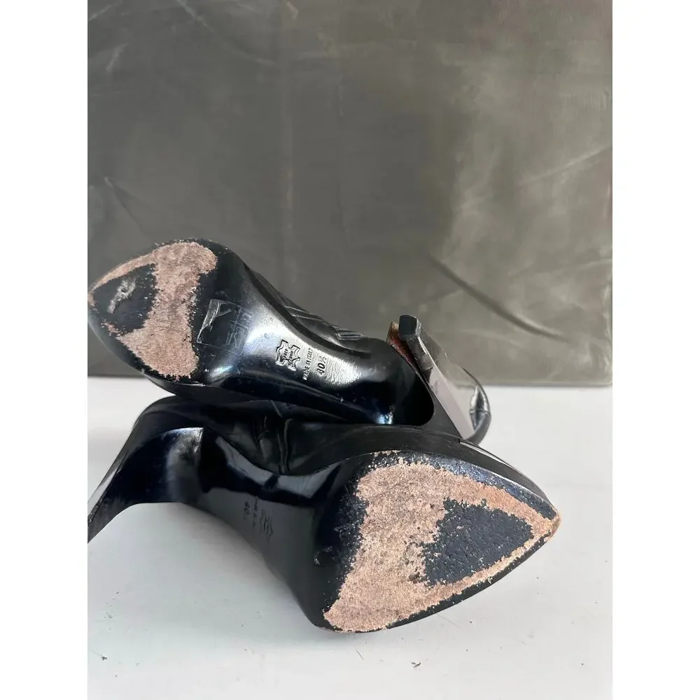 Lanvin Black Leather Platform Ankle Boots Silver Metal Heel